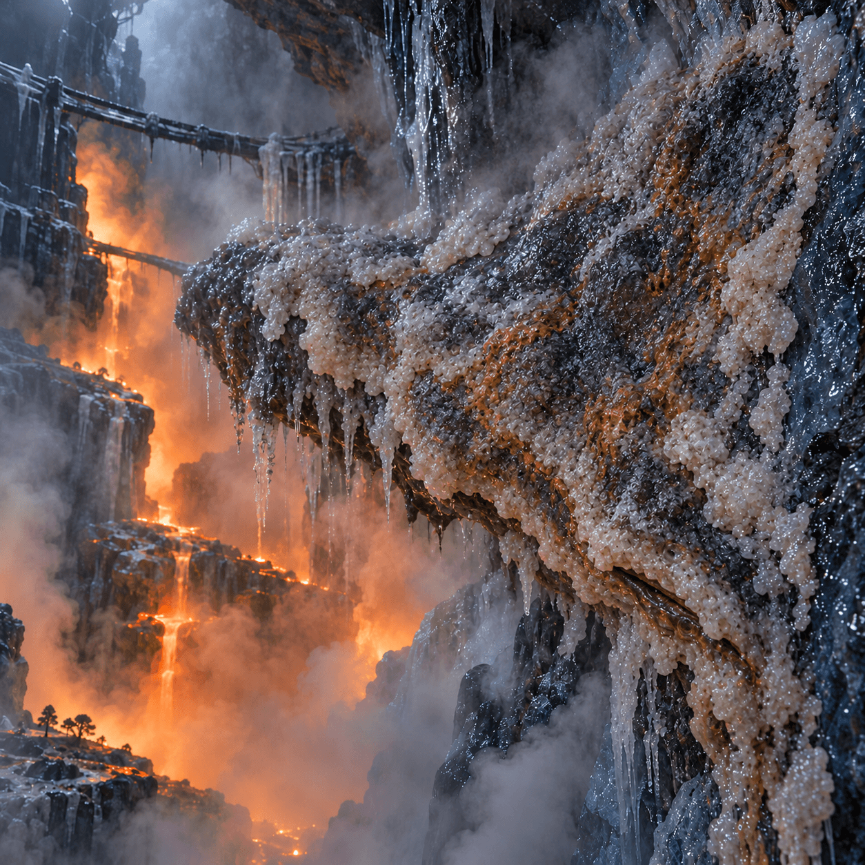 A Steam Mantle fused to a steaming mineral cave wall