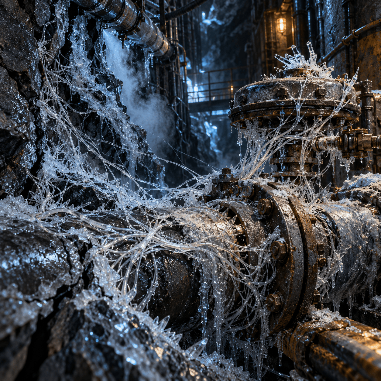 Fissurelings spreading through a frozen coolant valve